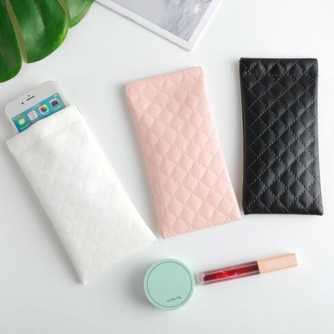 3 PCS Soft Eyeglass Case for Women Leather Queeze Top Sunglasses Pouch with 3 Glasses Cleaning Cloth, Portable Eyeglass Organizer Bag for Travel in Saudi Arabia