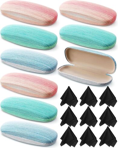 9 قطع حافظة نظارات بقشرة صلبة حافظة نظارات واقية مع قطعة قماش للتنظيف من جلد البولي يوريثان حافظة نظارات متعددة للقراءة للنساء والرجال نظارات شمسية in Kuwait