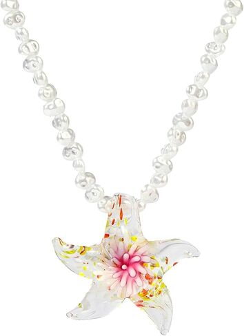 y2k Starfish Necklace for Women Moon Star Chunky Charm Murano Glass Faux Pearl Necklace Italian Style Summer Beach Seashell Necklace Boho Vintage Jewelry for Women in Saudi Arabia