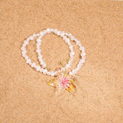 y2k Starfish Necklace for Women Moon Star Chunky Charm Murano Glass Faux Pearl Necklace Italian Style Summer Beach Seashell Necklace Boho Vintage Jewelry for Women in Saudi Arabia