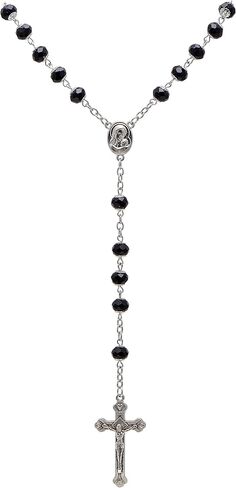 Paialco قلادة مسبحة كاثوليكية مطرزة بالكريستال الأسود للنساء والرجال، 30+6 بوصة in Kuwait