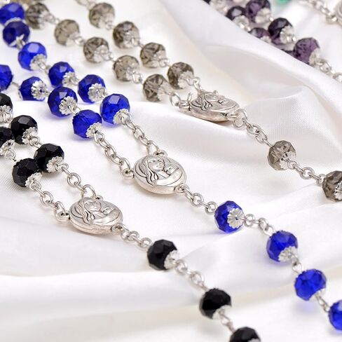 Paialco قلادة مسبحة كاثوليكية مطرزة بالكريستال الأسود للنساء والرجال، 30+6 بوصة in Kuwait