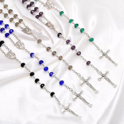 Paialco قلادة مسبحة كاثوليكية مطرزة بالكريستال الأسود للنساء والرجال، 30+6 بوصة in Kuwait