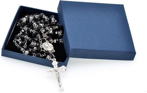 Paialco قلادة مسبحة كاثوليكية مطرزة بالكريستال الأسود للنساء والرجال، 30+6 بوصة in Kuwait