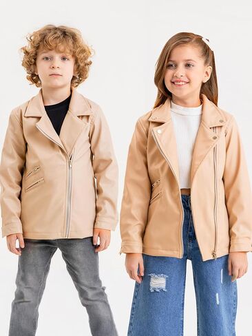Kids Leather Jacket Unisex, Boys Leather Jacket, Stylish Girls Leather Jacket with Notched Collar in Saudi Arabia