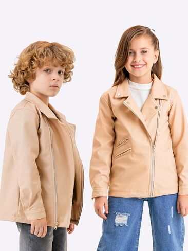 Kids Leather Jacket Unisex, Boys Leather Jacket, Stylish Girls Leather Jacket with Notched Collar in Saudi Arabia