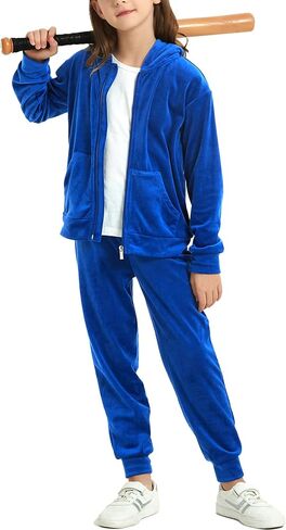 MessBebe Girls Sweatsuits Jogging Set Velour Tracksuit 2 Piece Outfits Zip Up Hoodies and Pants Sportswear Set 110-150 in Saudi Arabia