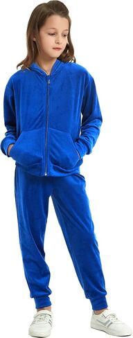 MessBebe Girls Sweatsuits Jogging Set Velour Tracksuit 2 Piece Outfits Zip Up Hoodies and Pants Sportswear Set 110-150 in Saudi Arabia