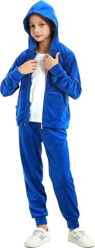 MessBebe Girls Sweatsuits Jogging Set Velour Tracksuit 2 Piece Outfits Zip Up Hoodies and Pants Sportswear Set 110-150 in Saudi Arabia