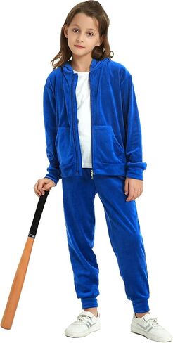 MessBebe Girls Sweatsuits Jogging Set Velour Tracksuit 2 Piece Outfits Zip Up Hoodies and Pants Sportswear Set 110-150 in Saudi Arabia