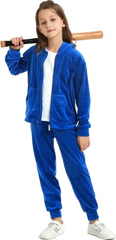 MessBebe Girls Sweatsuits Jogging Set Velour Tracksuit 2 Piece Outfits Zip Up Hoodies and Pants Sportswear Set 110-150 in Saudi Arabia
