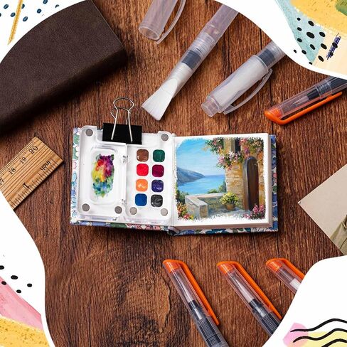 Chiisong 12 Pcs Mini Portable Watercolor Palette Set Including Acrylic 8 Grid Paint Box Watercolor Paper Pad Sketchbook 6 Paint Brushes 4 Binder Clips for Painters Artists Students(Summer Flowers) in Saudi Arabia