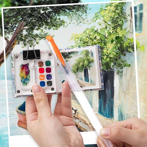 Chiisong 12 Pcs Mini Portable Watercolor Palette Set Including Acrylic 8 Grid Paint Box Watercolor Paper Pad Sketchbook 6 Paint Brushes 4 Binder Clips for Painters Artists Students(Summer Flowers) in Saudi Arabia