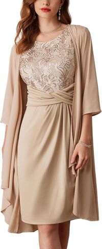 GRACE KARIN Women's Sequin Dress Two Piece Mother of The Bride Dresses with Jacket Lace Formal Wedding Guest Dress in Saudi Arabia