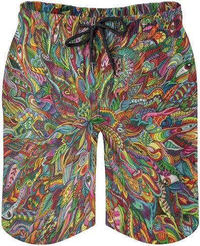 شورت رجالي من Trippy Psychedelic Swim Trunks Beach Board مع بطانة شبكية وجيوب in Kuwait