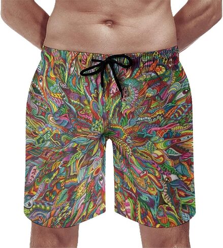 شورت رجالي من Trippy Psychedelic Swim Trunks Beach Board مع بطانة شبكية وجيوب in Kuwait