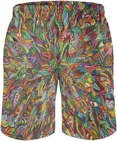 شورت رجالي من Trippy Psychedelic Swim Trunks Beach Board مع بطانة شبكية وجيوب in Kuwait