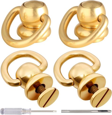 Notgia 4Pcs D Rings for Purse Brass Rivets for Leather Rotatable Purse Strap Hardware Ball Button Studs for Handbag D Rings Chicago Screws for Repair Purse Dog Collar Leather Crafts (Gold) in Kuwait
