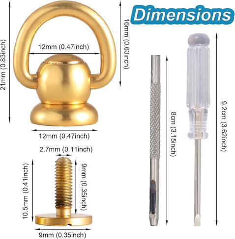Notgia 4Pcs D Rings for Purse Brass Rivets for Leather Rotatable Purse Strap Hardware Ball Button Studs for Handbag D Rings Chicago Screws for Repair Purse Dog Collar Leather Crafts (Gold) in Kuwait