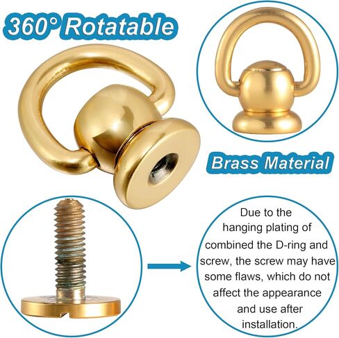 Notgia 4Pcs D Rings for Purse Brass Rivets for Leather Rotatable Purse Strap Hardware Ball Button Studs for Handbag D Rings Chicago Screws for Repair Purse Dog Collar Leather Crafts (Gold) in Kuwait