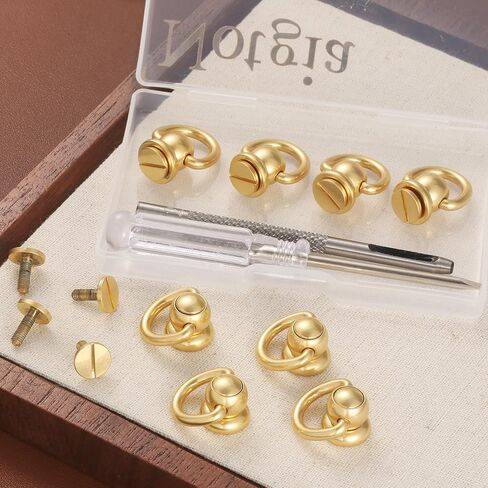 Notgia 4Pcs D Rings for Purse Brass Rivets for Leather Rotatable Purse Strap Hardware Ball Button Studs for Handbag D Rings Chicago Screws for Repair Purse Dog Collar Leather Crafts (Gold) in Kuwait