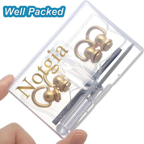 Notgia 4Pcs D Rings for Purse Brass Rivets for Leather Rotatable Purse Strap Hardware Ball Button Studs for Handbag D Rings Chicago Screws for Repair Purse Dog Collar Leather Crafts (Gold) in Kuwait