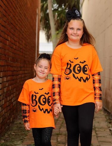 Arshiner Girls Christmas Halloween Long Sleeve Shirts Graphic Stripe Plaid Patchwork Top Tee in Saudi Arabia