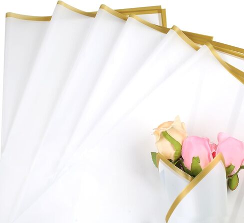 vivinin 24 Sheets Bouquet Wrapping Paper, 24.3x24 inch Waterproof Flower Paper Wrap, Flower Bouquet Wrapping Paper for Wedding Birthday Gift DIY, Flower Wrapping Paper Gold Edge (Black) in Saudi Arabia