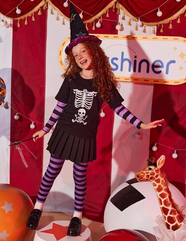 Arshiner Girls Christmas Halloween Long Sleeve Shirts Graphic Stripe Plaid Patchwork Top Tee in Saudi Arabia