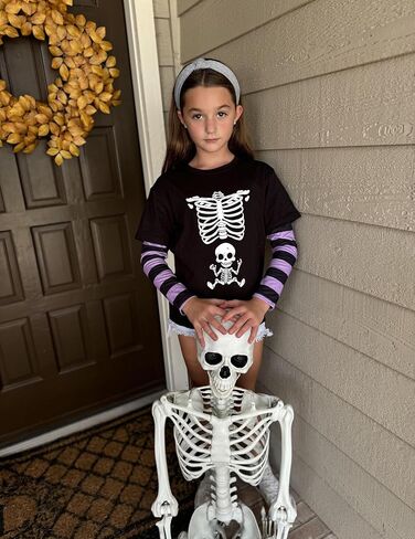 Arshiner Girls Christmas Halloween Long Sleeve Shirts Graphic Stripe Plaid Patchwork Top Tee in Saudi Arabia