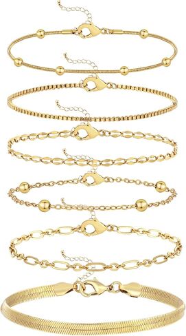 Wgoud Waterproof Gold Bracelets for Women Trendy, Dainty 14K Real Gold Plated Fashion Stackable Bracelet Sets for Women Thin Cuban Link Paperclip Chain Bracelets Layered Gold Jewelry Sets Gifts for Womens in Saudi Arabia