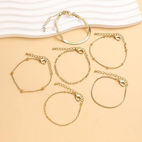 Wgoud Waterproof Gold Bracelets for Women Trendy, Dainty 14K Real Gold Plated Fashion Stackable Bracelet Sets for Women Thin Cuban Link Paperclip Chain Bracelets Layered Gold Jewelry Sets Gifts for Womens in Saudi Arabia