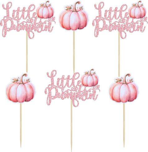 Ephlyn 24Pcs Little Pumpkin Cupcake Toppers Pink Glitter Pumpkin Birthday Baby Shower Decorations for Thanksgiving Birthday Fall Theme Party Decorations Supplies in Kuwait
