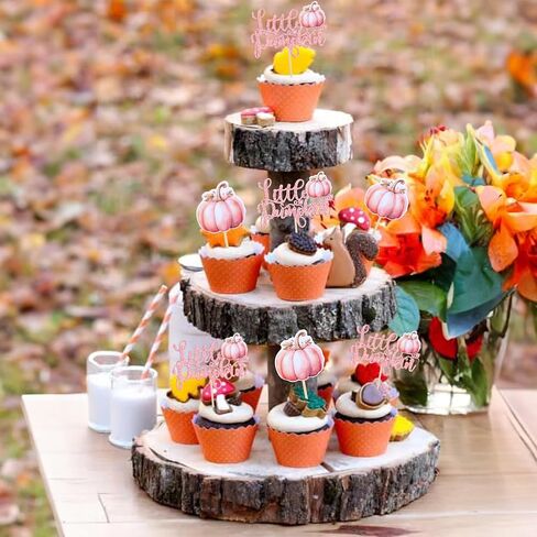 Ephlyn 24Pcs Little Pumpkin Cupcake Toppers Pink Glitter Pumpkin Birthday Baby Shower Decorations for Thanksgiving Birthday Fall Theme Party Decorations Supplies in Kuwait