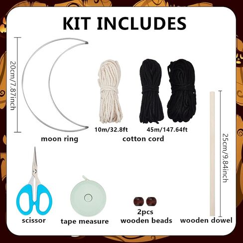 ORIGACH DIY Macrame Halloween Spooky Bat Wall Hanging Tapestry kit Handmade Black Bat with Moon Door Hanging kit with Step by Step Video Tutorial for Halloween Party Decoration in Saudi Arabia