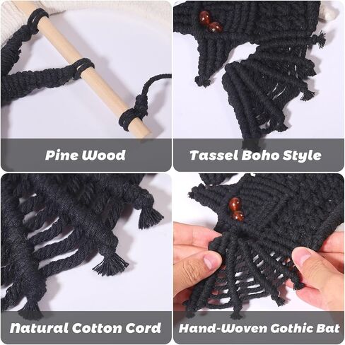 ORIGACH DIY Macrame Halloween Spooky Bat Wall Hanging Tapestry kit Handmade Black Bat with Moon Door Hanging kit with Step by Step Video Tutorial for Halloween Party Decoration in Saudi Arabia