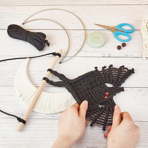 ORIGACH DIY Macrame Halloween Spooky Bat Wall Hanging Tapestry kit Handmade Black Bat with Moon Door Hanging kit with Step by Step Video Tutorial for Halloween Party Decoration in Saudi Arabia