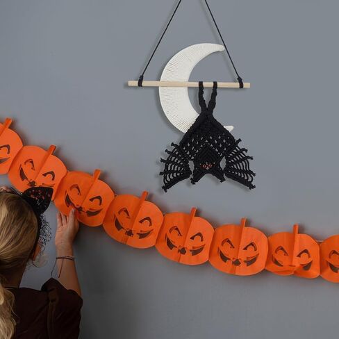ORIGACH DIY Macrame Halloween Spooky Bat Wall Hanging Tapestry kit Handmade Black Bat with Moon Door Hanging kit with Step by Step Video Tutorial for Halloween Party Decoration in Saudi Arabia