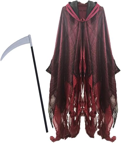 Halloween Grim Ghost Reaper Cloak Scythe Tattoo Sticker Devil Costume Demon Cape Sorcerer Robe Adult Teens Outfit in Kuwait