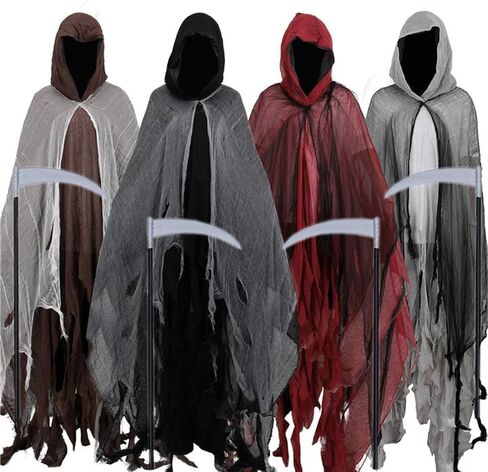 Halloween Grim Ghost Reaper Cloak Scythe Tattoo Sticker Devil Costume Demon Cape Sorcerer Robe Adult Teens Outfit in Kuwait