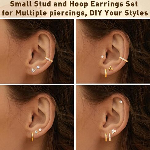 BESTEEL Hypoallergenic Surgical Steel Flat Back Earrings for Multiple Piercing | 14K Gold Silver Small Cartilage Huggie Hoop Earrings Tiny CZ Opal Ball Sun Flatback Stud Earrings Set for Women Men for Sensitive Ears 20G in Saudi Arabia