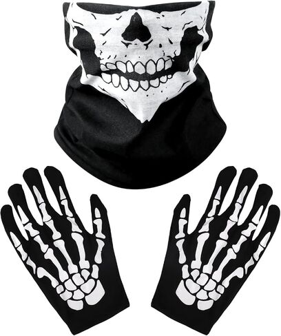 BOXOB Skeleton Gloves and Skull Face Mask, White Skeleton Gloves Halloween Skull Mask Breathable Skull Face Cover for Adults Halloween Party Dance Costume in Saudi Arabia