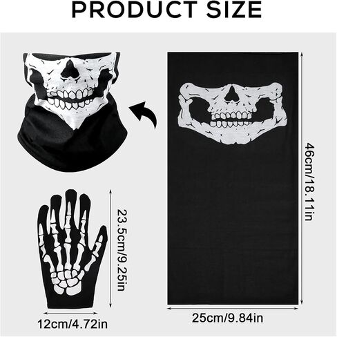 BOXOB Skeleton Gloves and Skull Face Mask, White Skeleton Gloves Halloween Skull Mask Breathable Skull Face Cover for Adults Halloween Party Dance Costume in Saudi Arabia