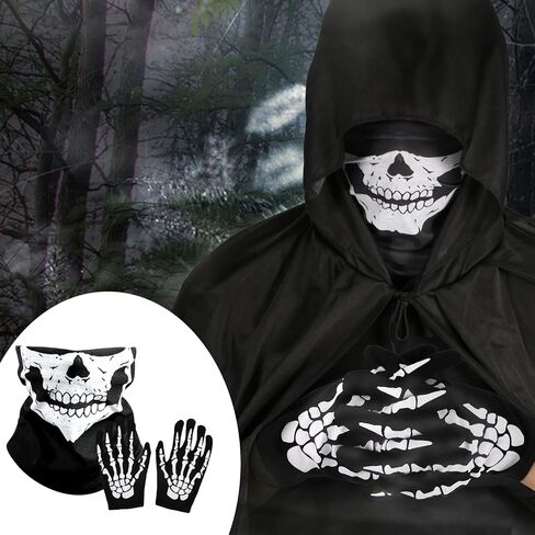 BOXOB Skeleton Gloves and Skull Face Mask, White Skeleton Gloves Halloween Skull Mask Breathable Skull Face Cover for Adults Halloween Party Dance Costume in Saudi Arabia