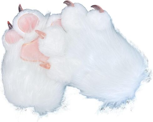 Plush Furry Cat Claw Gloves Faux Fur Fox Paws Mittens for Halloween Cosplay Costume Adorable Animal Nails 1 in Saudi Arabia