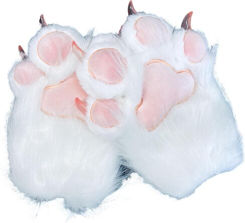 Plush Furry Cat Claw Gloves Faux Fur Fox Paws Mittens for Halloween Cosplay Costume Adorable Animal Nails 1 in Saudi Arabia