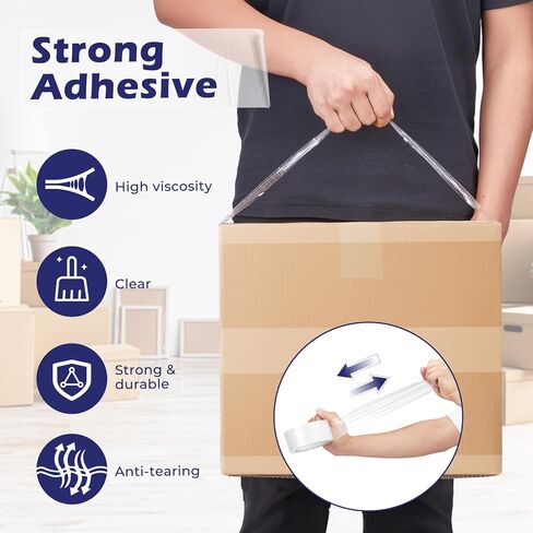 عبوات شريط التغليف Fuxury 109Y، إجمالي 654Y، شريط تغليف شفاف شديد التحمل لنقل الصناديق، والشحن، والختم، والتخزين، 1.88 بوصة × 109 ياردة، 6 لفات in Kuwait