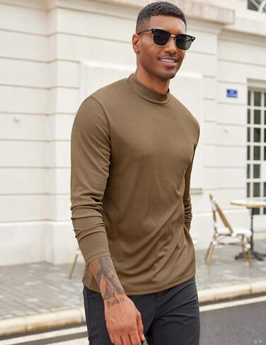 COOFANDY Men's Mock Turtleneck Long Sleeve Shirts Slim Fit Basic T-Shirt Lightweight Ribbed Pullover Sweater in Kuwait