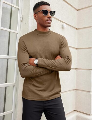 COOFANDY Men's Mock Turtleneck Long Sleeve Shirts Slim Fit Basic T-Shirt Lightweight Ribbed Pullover Sweater in Kuwait