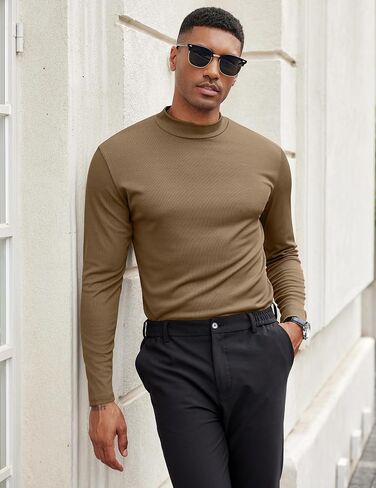 COOFANDY Men's Mock Turtleneck Long Sleeve Shirts Slim Fit Basic T-Shirt Lightweight Ribbed Pullover Sweater in Kuwait